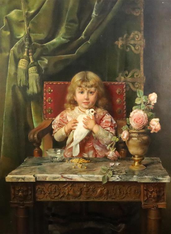 Ignacio de Leon y Escosura (Spanish 1834-1901) Young girl with a dove 45.5 x 34.5in.